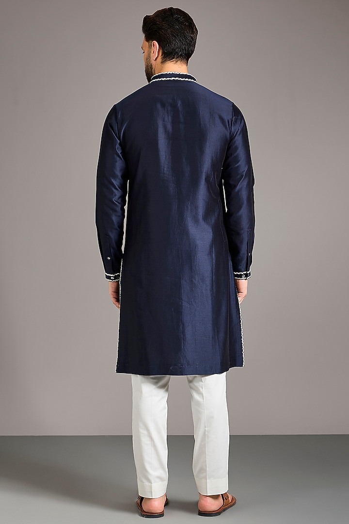 Navy Chanderi Embroidered Kurta Set by Countrymade at Pernia's Pop Up Shop