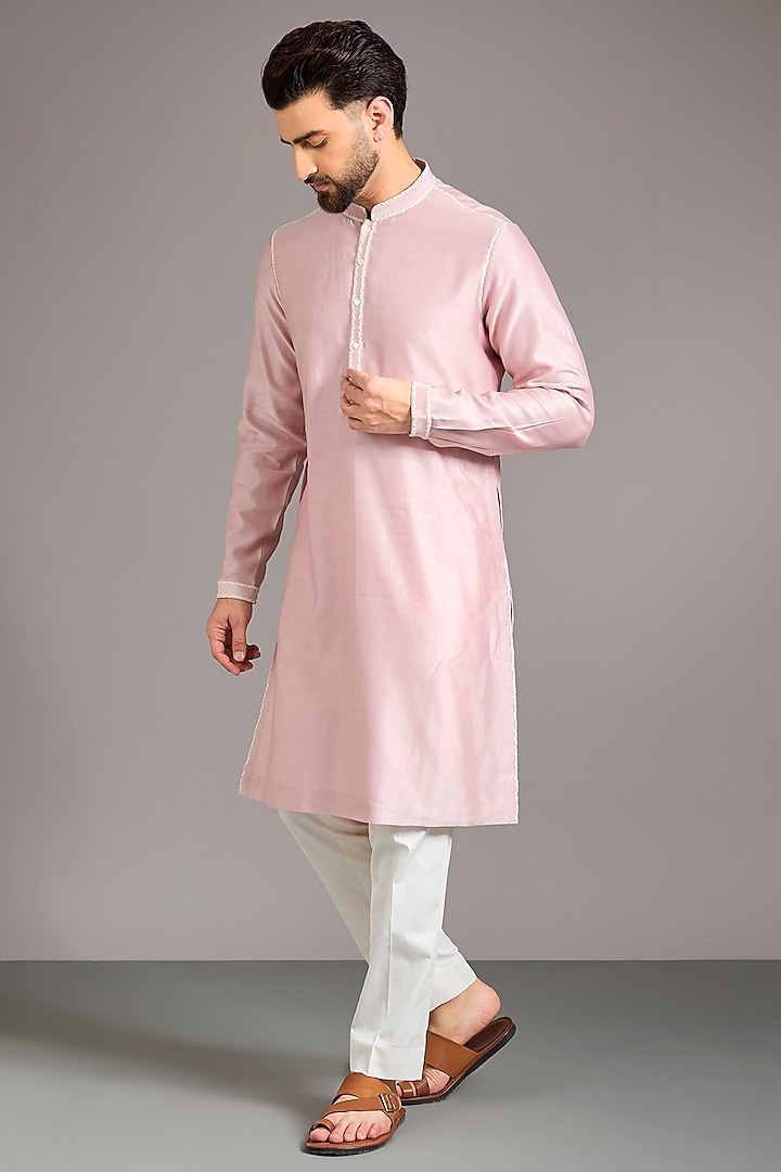 Old Rose Chanderi Embroidered Kurta Set by Countrymade