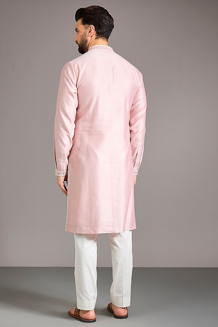Old Rose Chanderi Embroidered Kurta Set by Countrymade at Pernia's Pop Up Shop
