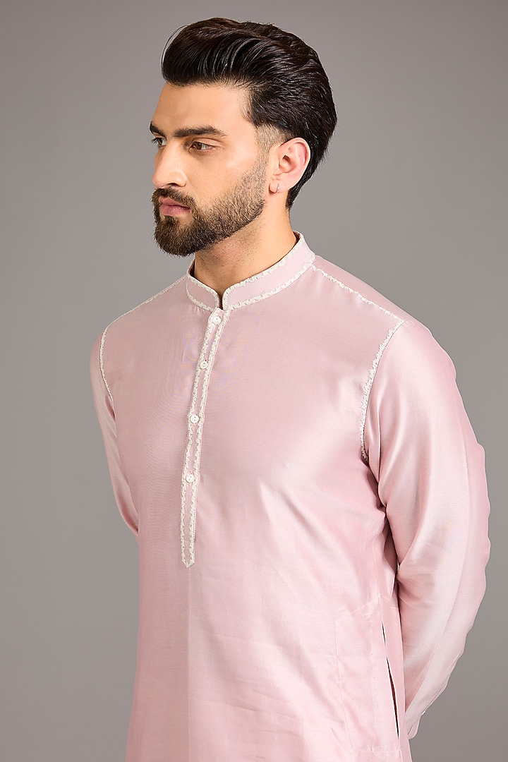 Old Rose Chanderi Embroidered Kurta Set by Countrymade at Pernia's Pop Up Shop