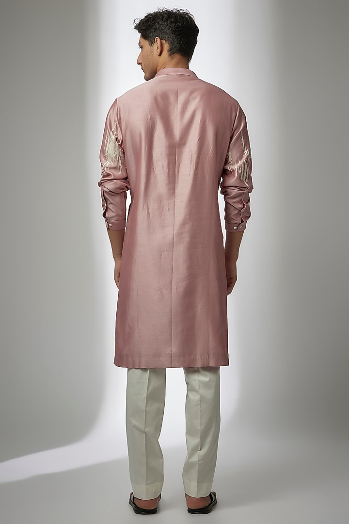 Old Rose Chanderi Hand Embroidered Kurta Set by Countrymade at Pernia's Pop Up Shop