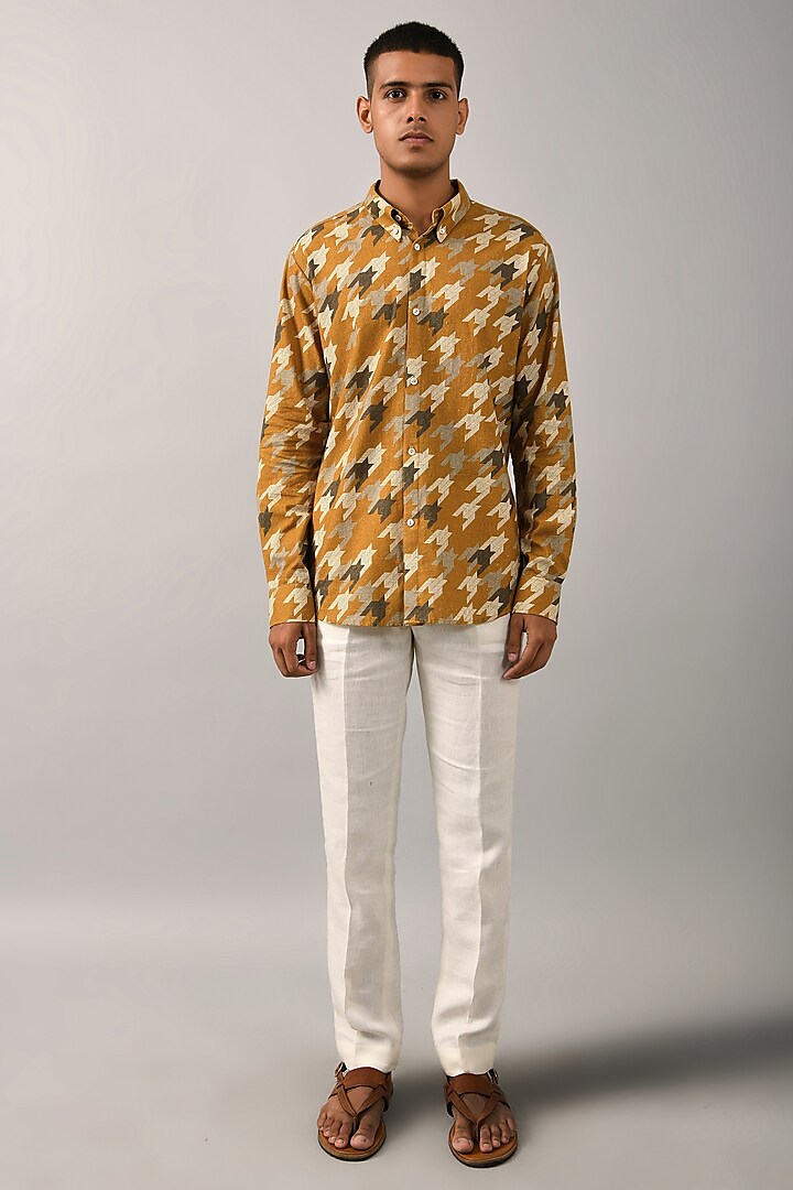 Mustard Houndstooth Printed Shirt by Countrymade