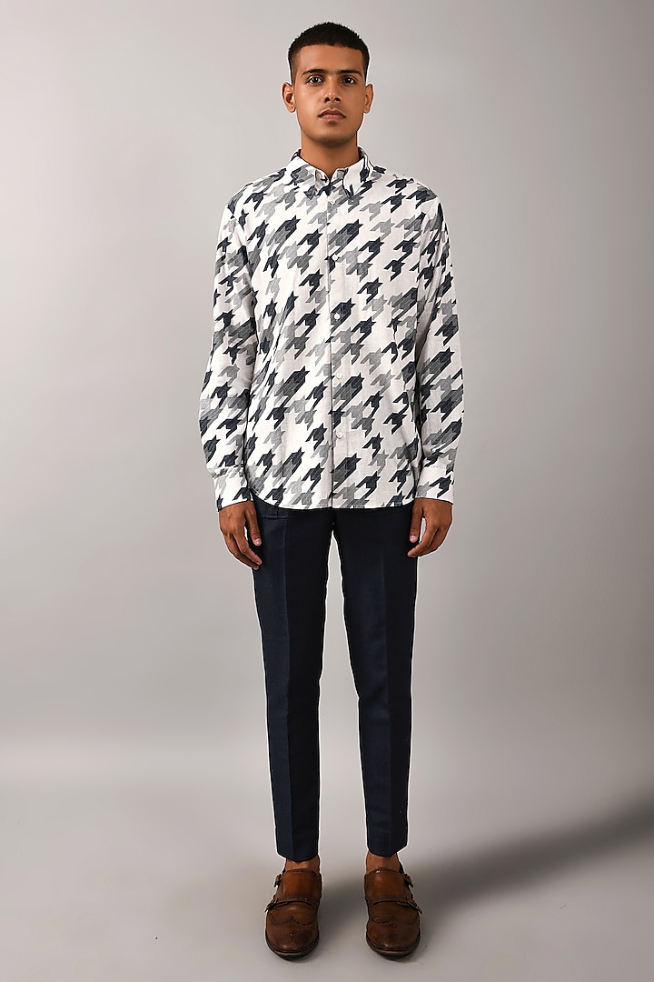 Ivory Houndstooth Printed Shirt by Countrymade