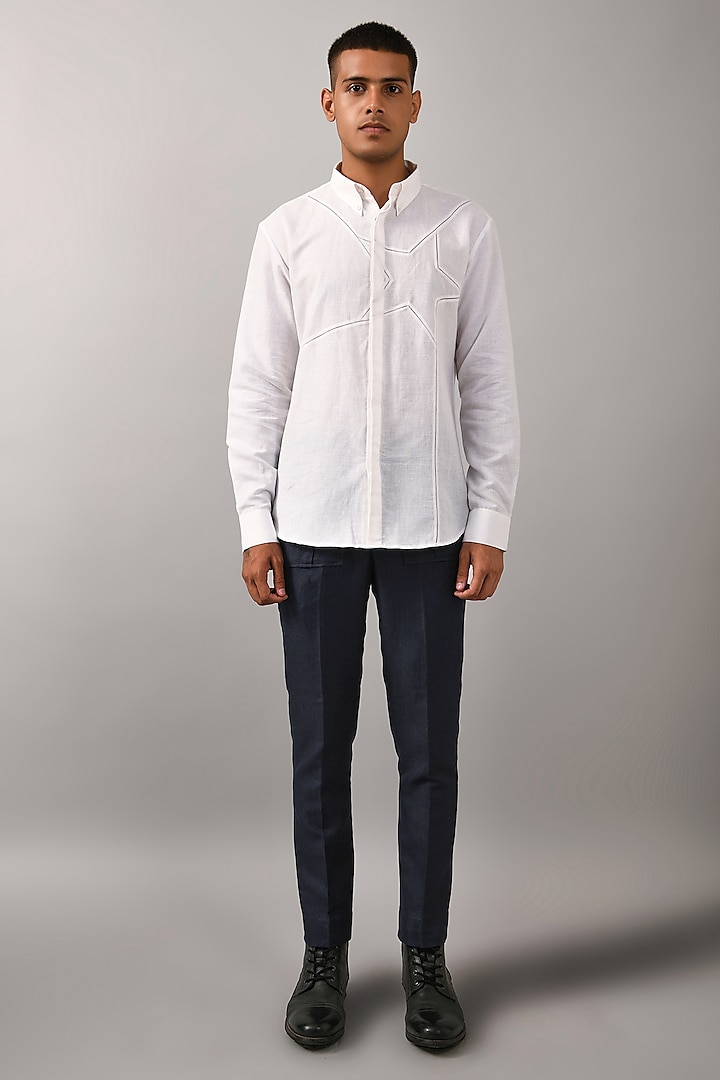 Ivory Shirt With Stitch Detailing by Countrymade