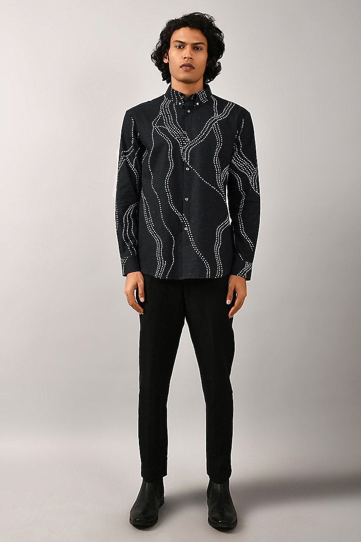 Black Printed Constellation Shirt by Countrymade
