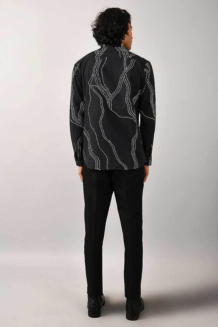 Black Khadi Cotton Printed Party Wear Shirt by Countrymade at Pernia's Pop Up Shop