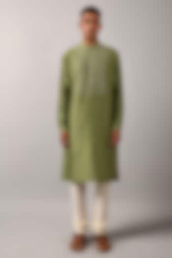 Sage Green Hand Embroidered Kurta Set by Countrymade