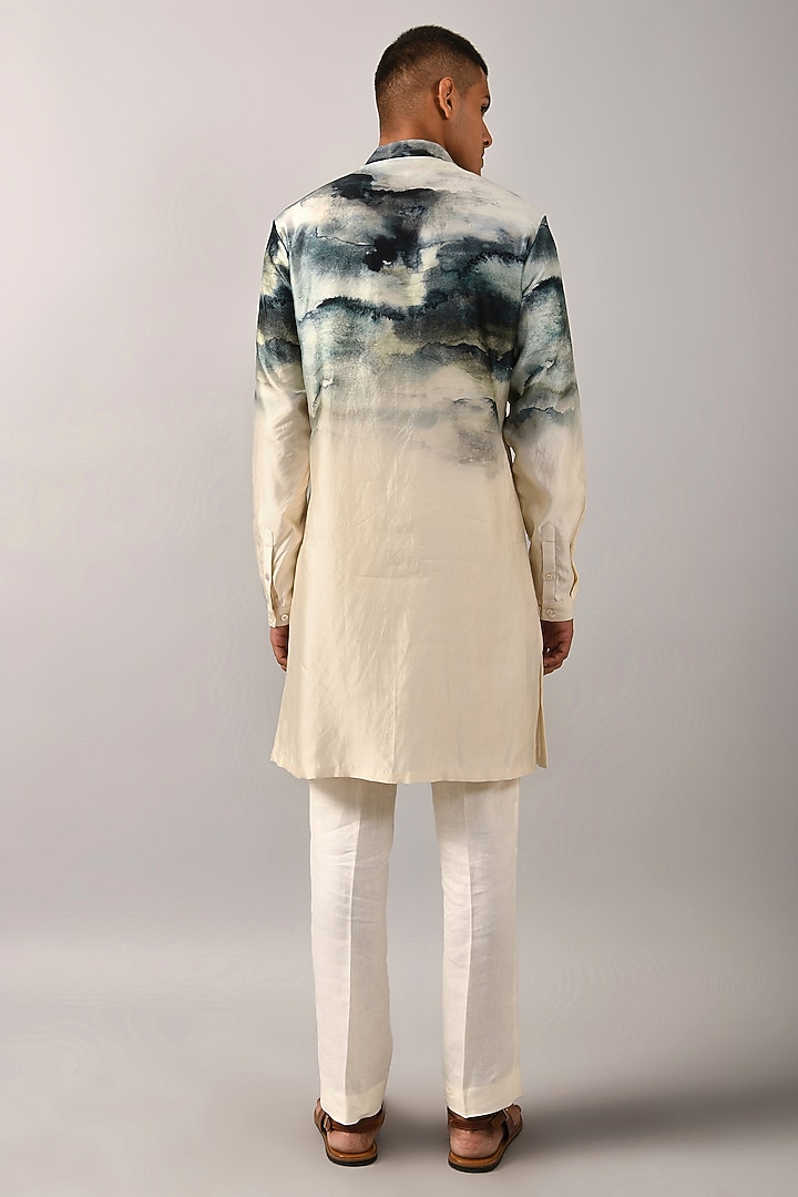 Beige Front Open Printed Kurta by Countrymade at Pernia's Pop Up Shop