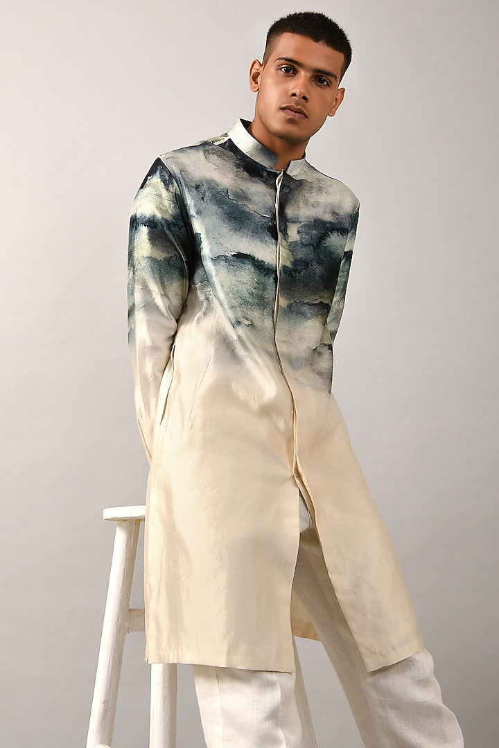 Beige Front Open Printed Kurta by Countrymade at Pernia's Pop Up Shop