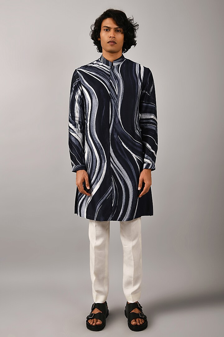 Navy Front Open Kurta by Countrymade