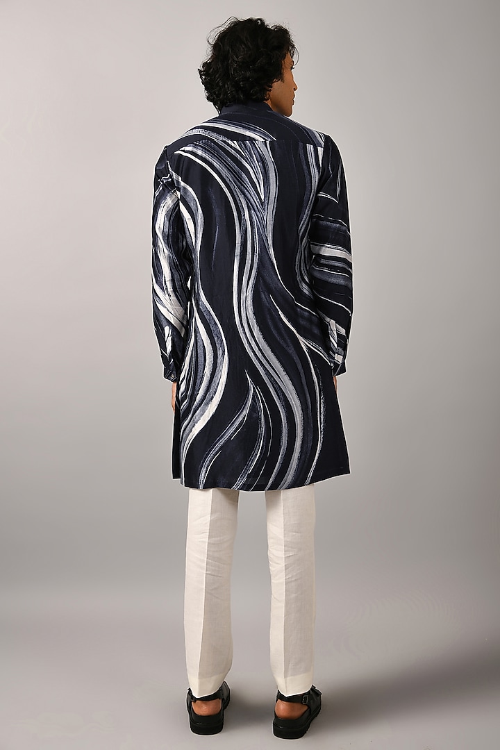 Navy Cotton Silk Printed Kurta by Countrymade at Pernia's Pop Up Shop