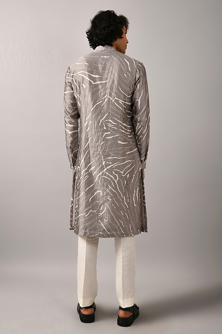 Grey Cotton Silk Printed Kurta by Countrymade at Pernia's Pop Up Shop