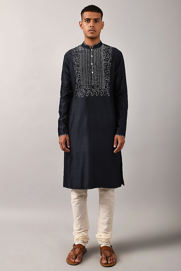 Navy Blue Hand Embroidered Kurta Set by Countrymade