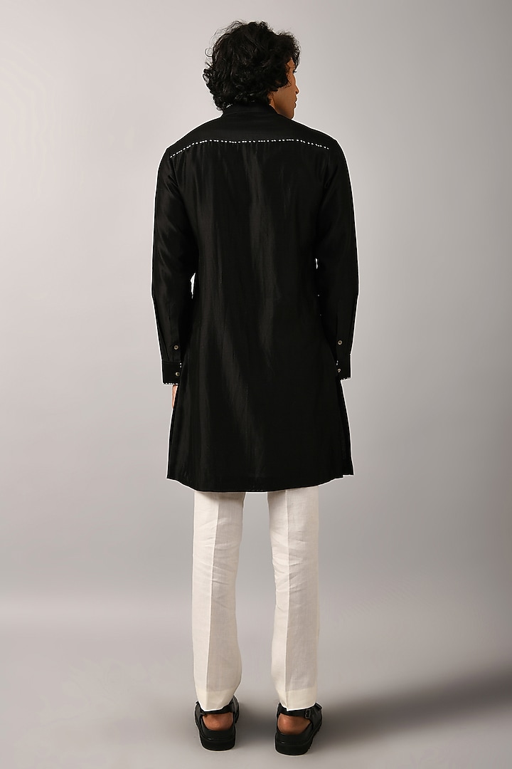 Black Chanderi Hand Embroidered Kurta Set by Countrymade at Pernia's Pop Up Shop