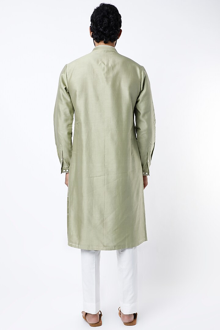 Mint Green Chanderi Hand Embroidered Kurta Set by Countrymade at Pernia's Pop Up Shop