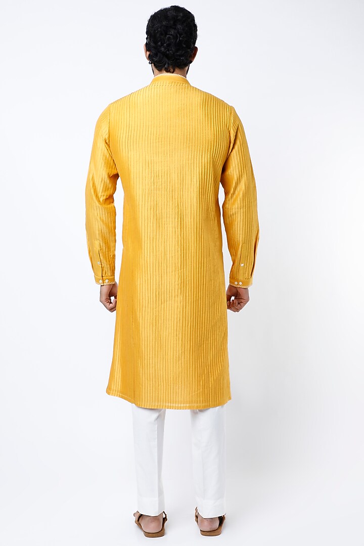 Mustard Chanderi Hand Embroidered Kurta Set by Countrymade at Pernia's Pop Up Shop
