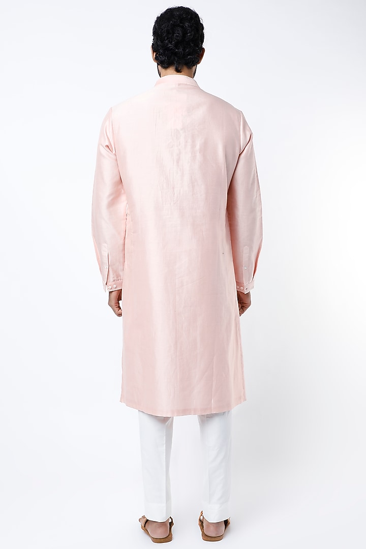 Blush Pink Chanderi Hand Embroidered Kurta Set by Countrymade at Pernia's Pop Up Shop