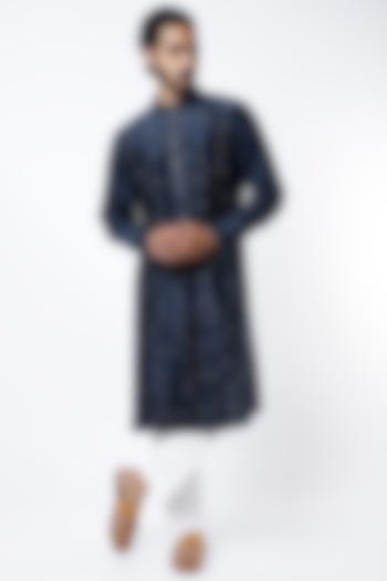 Navy Blue Hand Embroidered Kurta by Countrymade