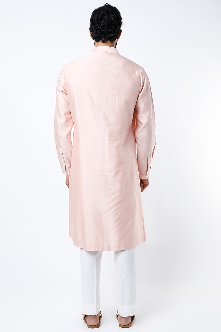 Blush Pink Chanderi Hand Embroidered Kurta by Countrymade at Pernia's Pop Up Shop