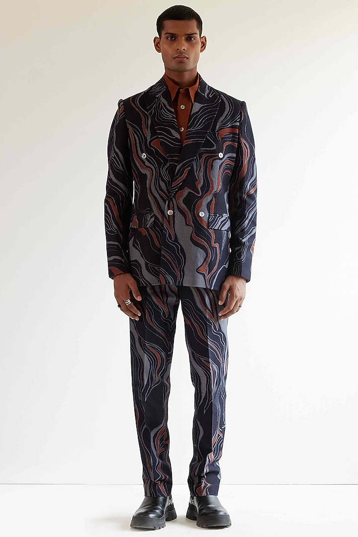 Navy Blue & Copper Printed Jacket by Countrymade at Pernia's Pop Up Shop
