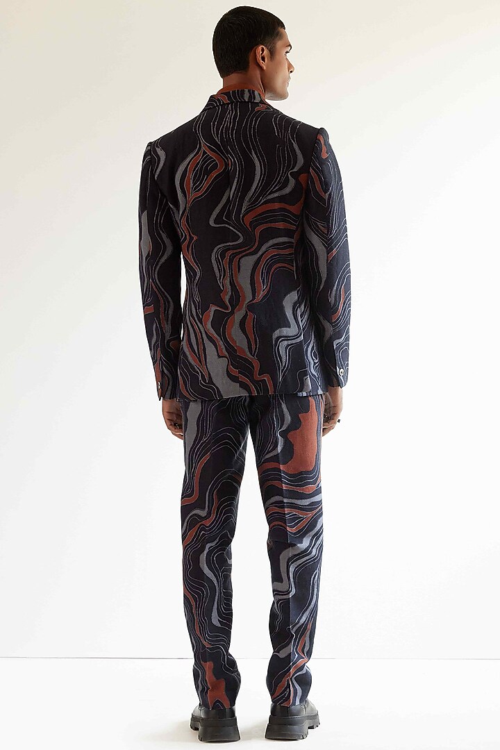 Navy Blue & Copper Printed Jacket by Countrymade at Pernia's Pop Up Shop