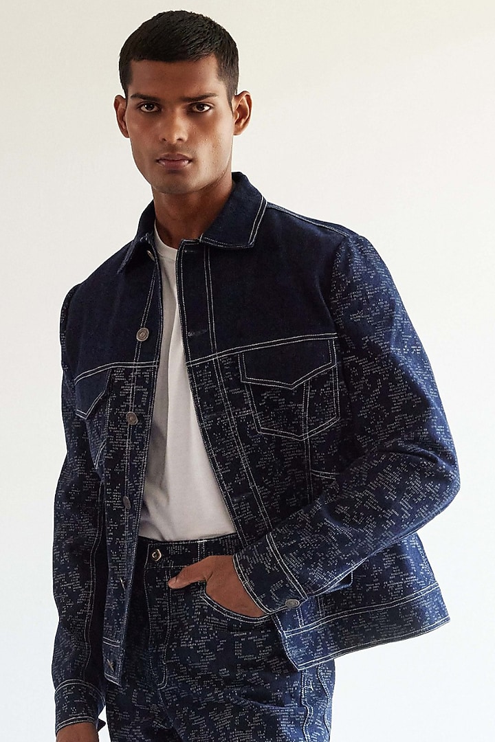 Navy Blue Cotton Denim Trucker Jacket Design by Countrymade at Pernia's Pop  Up Shop 2024