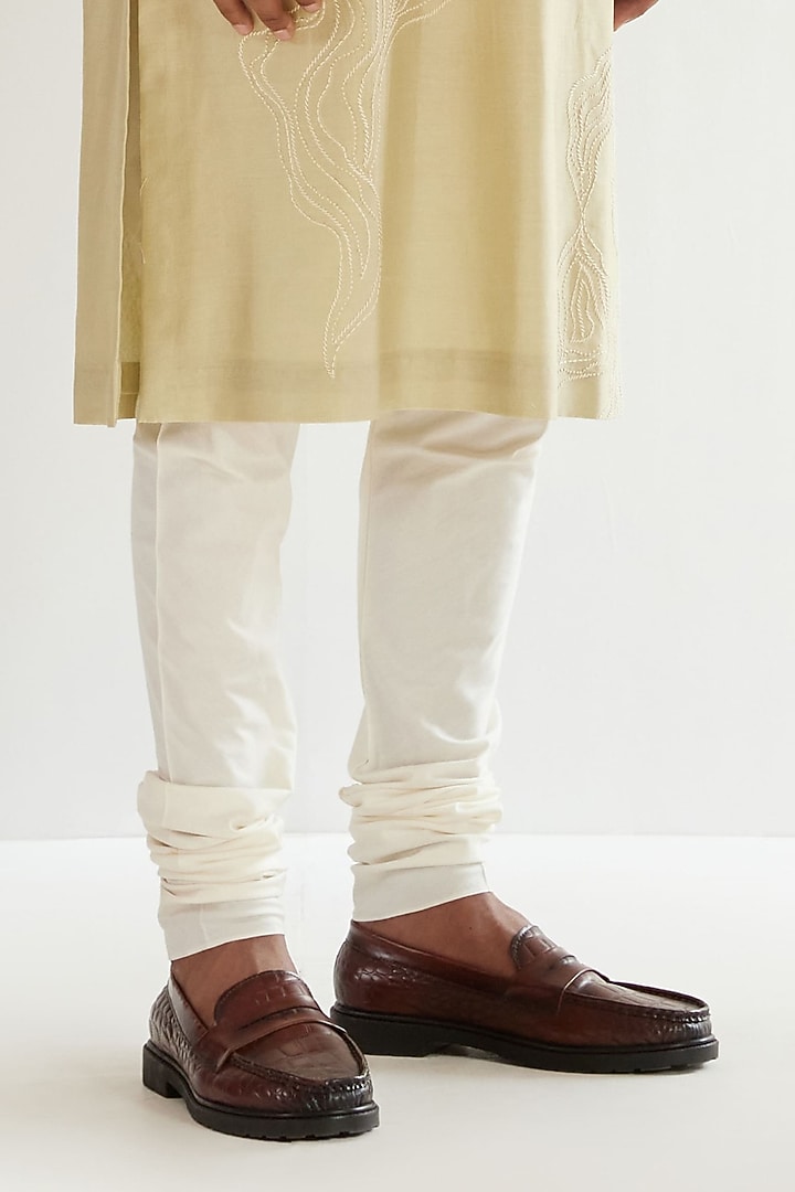 Spring Sage Chanderi Hand Embroidered Kurta Set by Countrymade at Pernia's Pop Up Shop