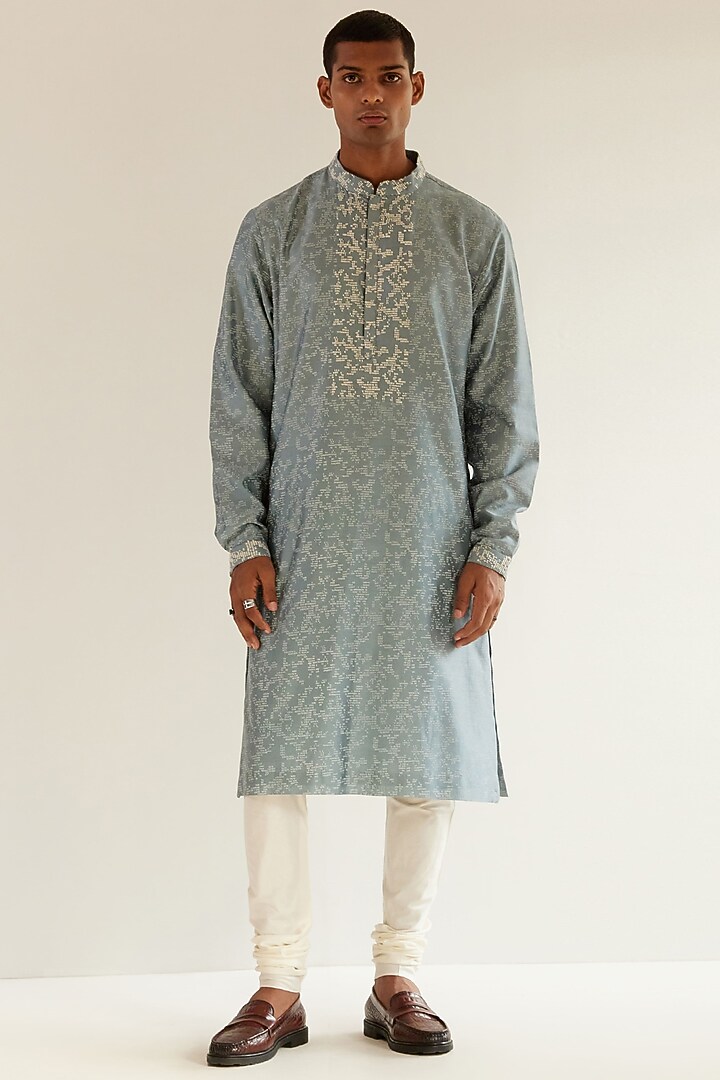 Powder Blue Hand Embroidered Kurta Set by Countrymade at Pernia's Pop Up Shop