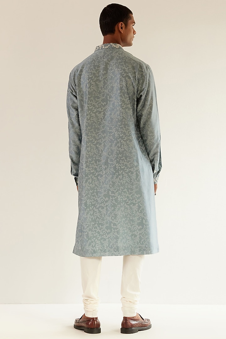 Powder Blue Chanderi Hand Embroidered Kurta Set by Countrymade at Pernia's Pop Up Shop