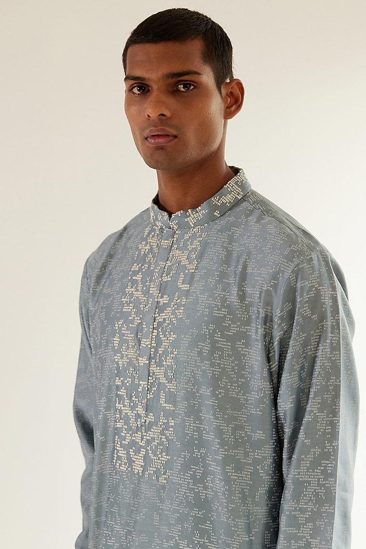 Powder Blue Chanderi Hand Embroidered Kurta Set by Countrymade at Pernia's Pop Up Shop