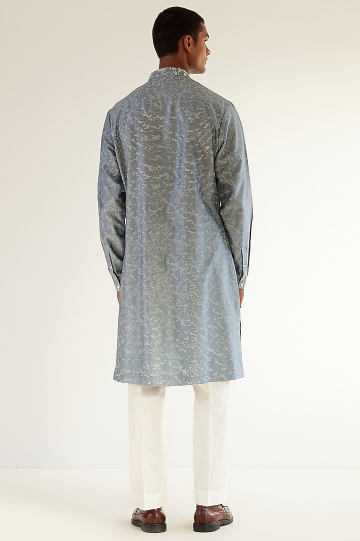 Powder Blue Chanderi Hand Embroidered Kurta Set by Countrymade at Pernia's Pop Up Shop