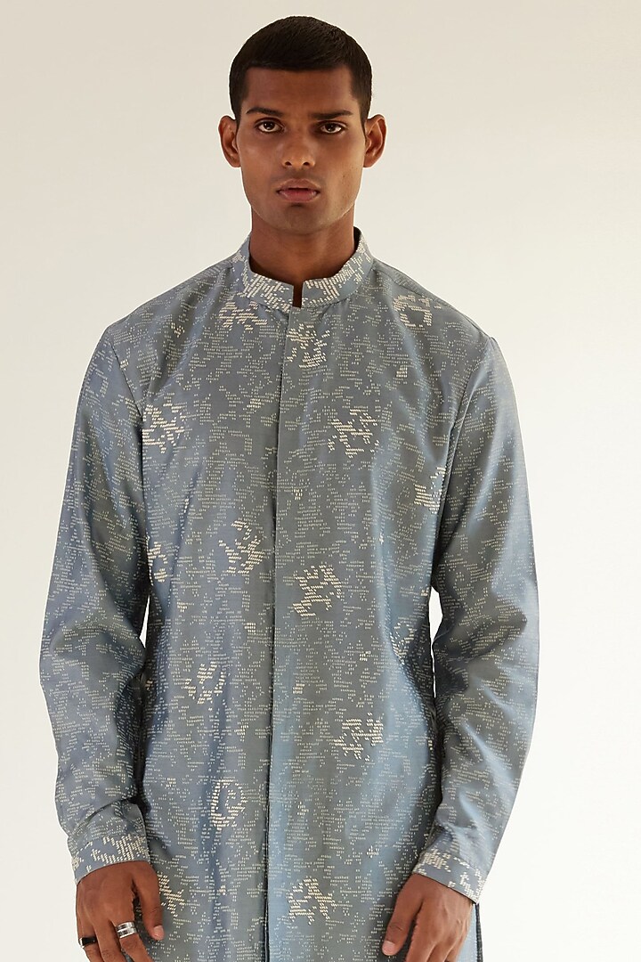 Powder Blue Chanderi Hand Embroidered Kurta Set by Countrymade at Pernia's Pop Up Shop
