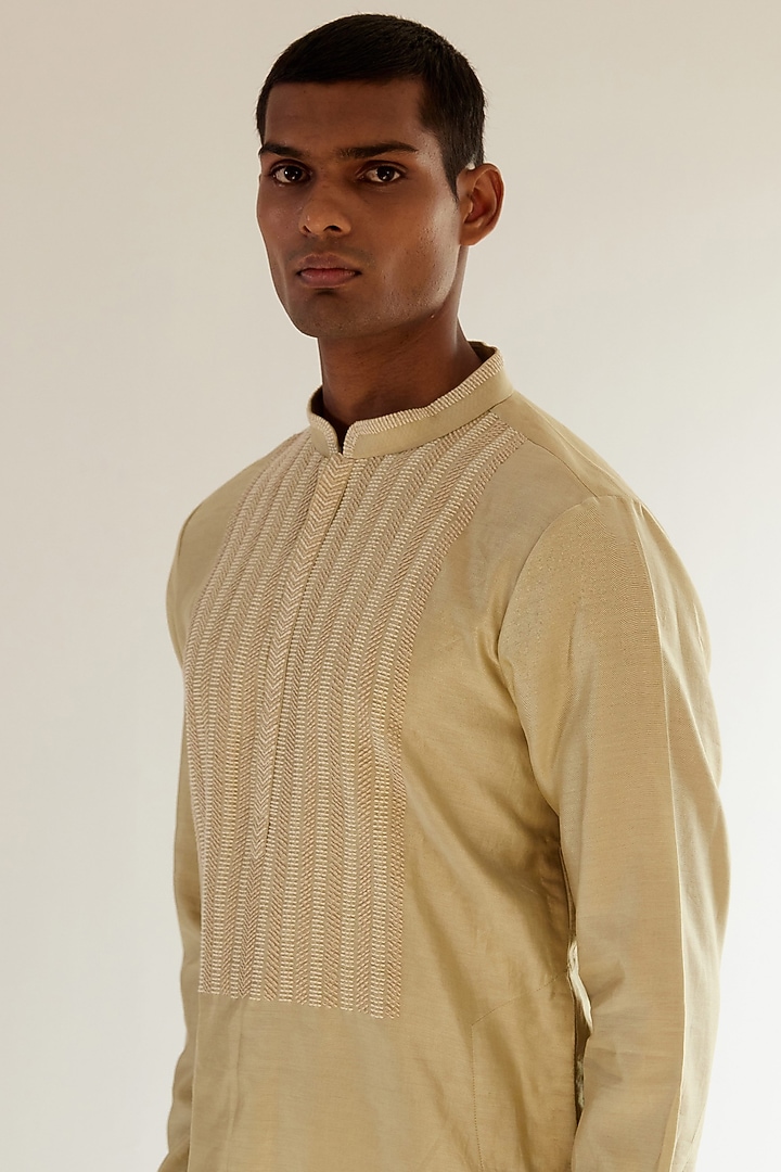 Cream Chanderi Hand Embroidered Kurta Set by Countrymade at Pernia's Pop Up Shop
