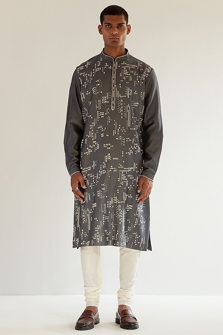 Charcoal Grey Embroidered Kurta Set by Countrymade