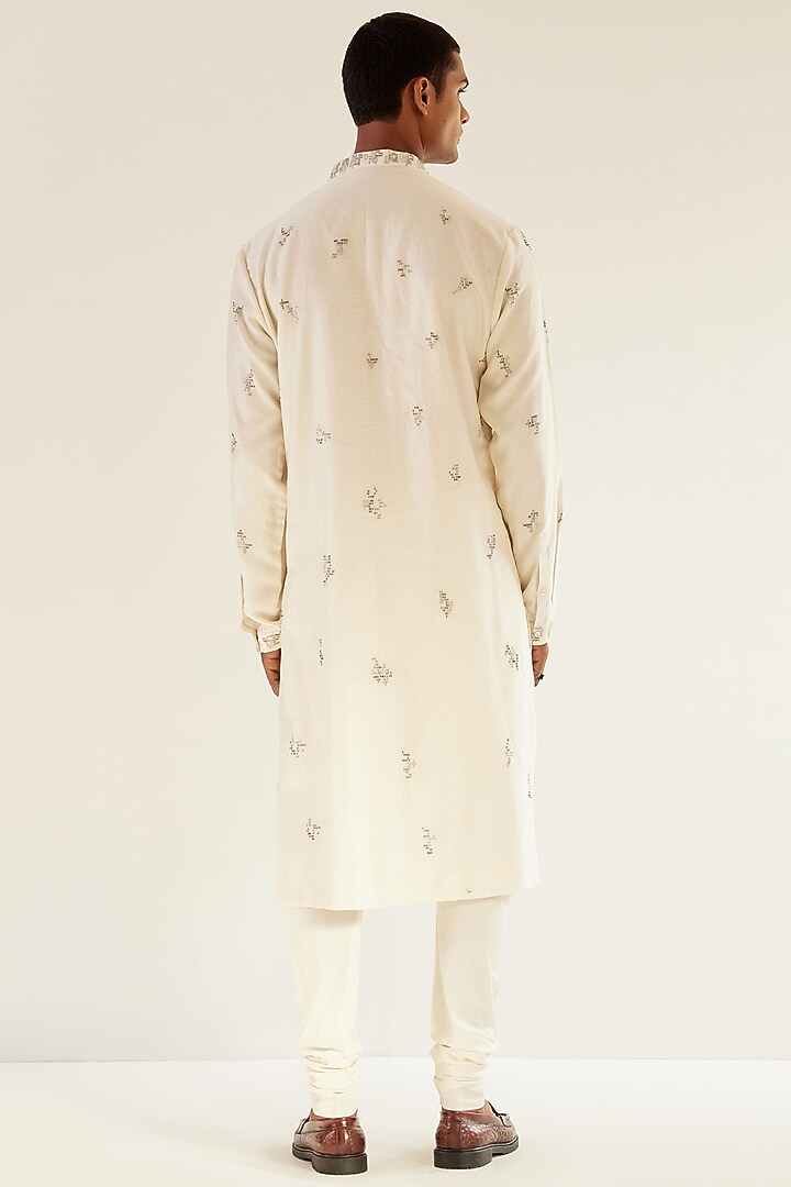 Ivory Chanderi Hand Embroidered Kurta Set by Countrymade at Pernia's Pop Up Shop