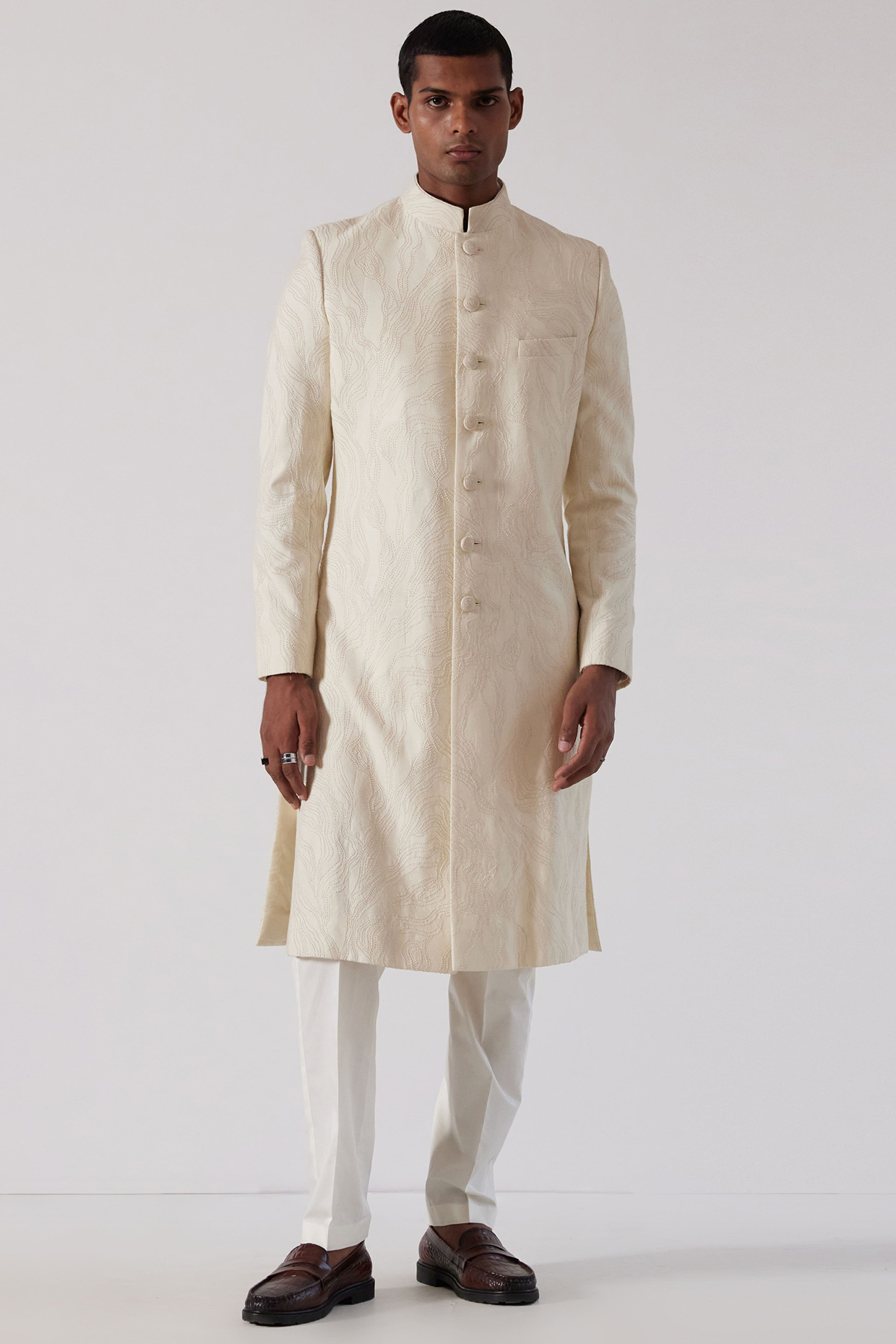 Ivory Embroidered Sherwani by Countrymade