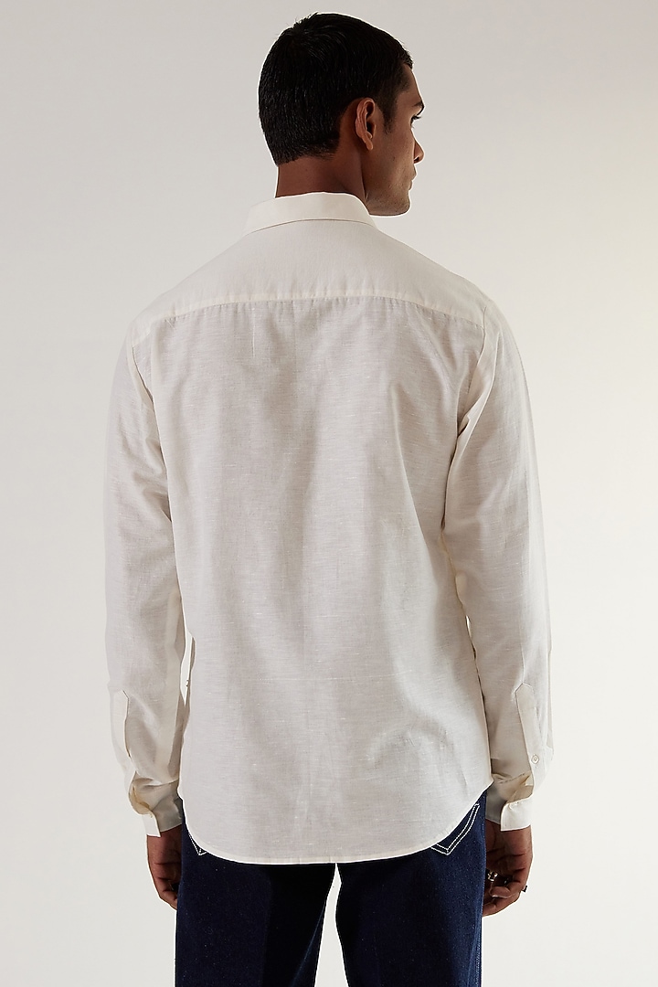 Ivory Linen Hand Embroidered Party Wear Shirt by Countrymade at Pernia's Pop Up Shop