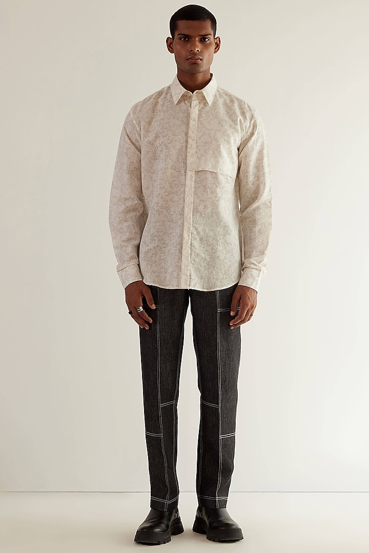 Ivory Linen Printed Shirt by Countrymade