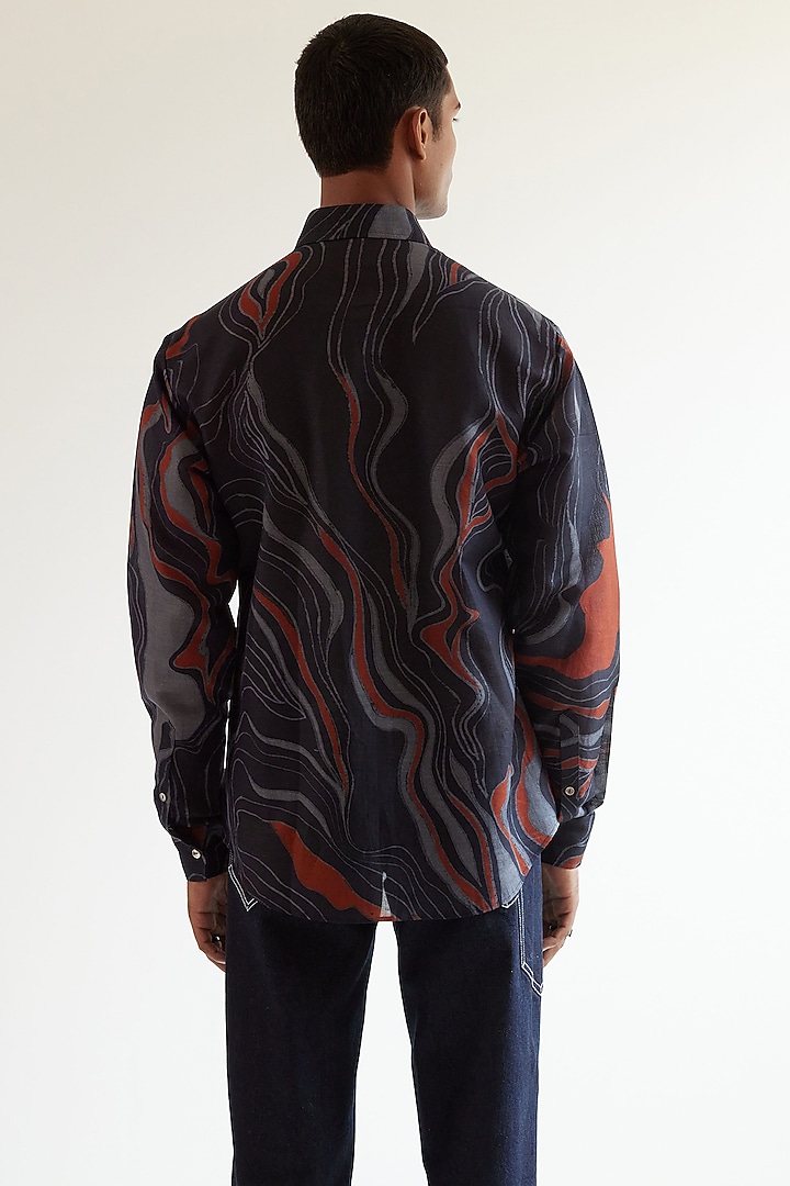 Blue Cotton Linen Printed Party Wear Shirt by Countrymade at Pernia's Pop Up Shop
