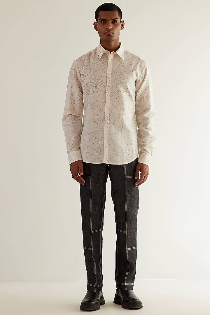 Ivory Linen Printed Shirt by Countrymade