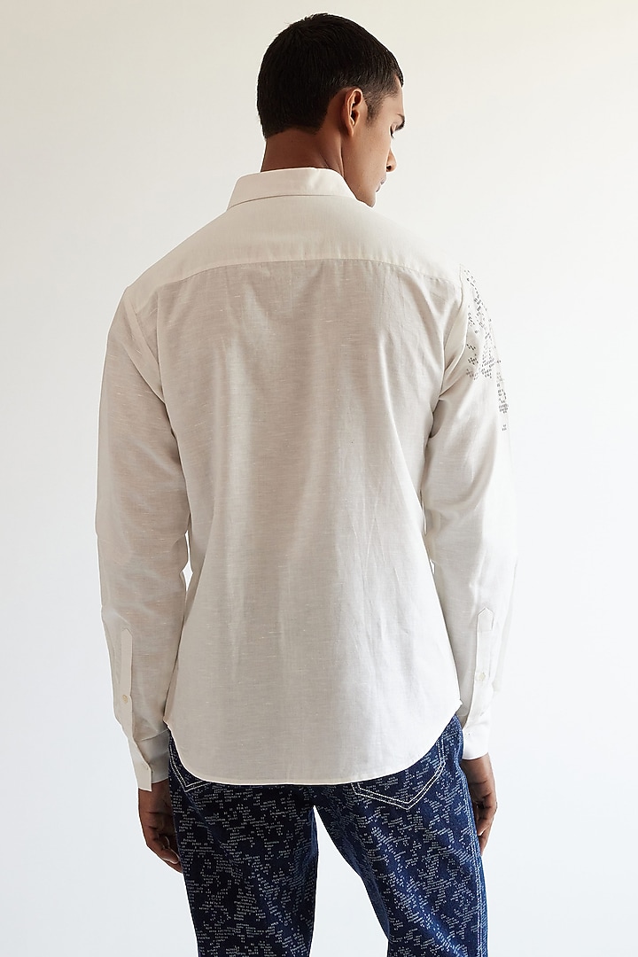 Ivory Linen Hand Embroidered Party Wear Shirt by Countrymade at Pernia's Pop Up Shop
