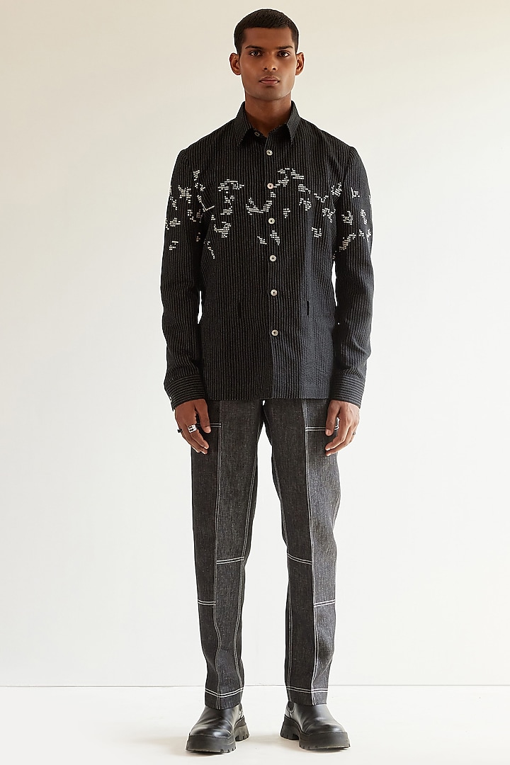 Black Hand Embroidery Shirt by Countrymade at Pernia's Pop Up Shop