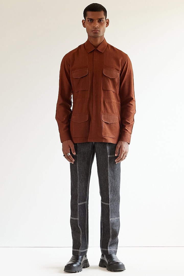 Copper Silk Safari Party Wear Shirt by Countrymade at Pernia's Pop Up Shop