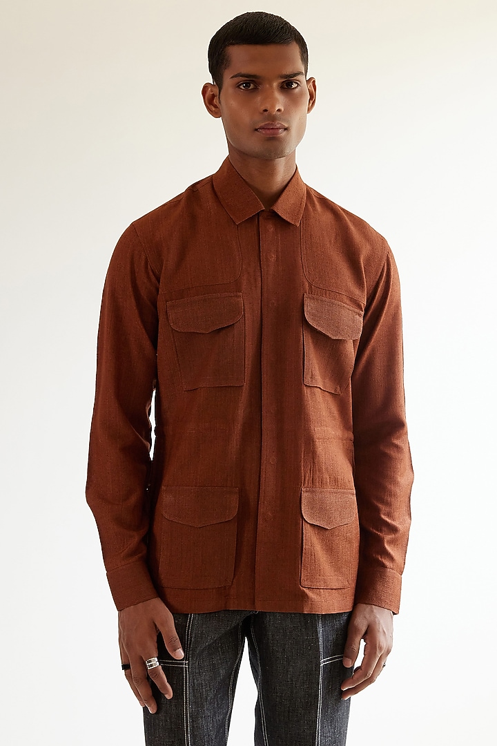 Copper Silk Safari Party Wear Shirt by Countrymade at Pernia's Pop Up Shop