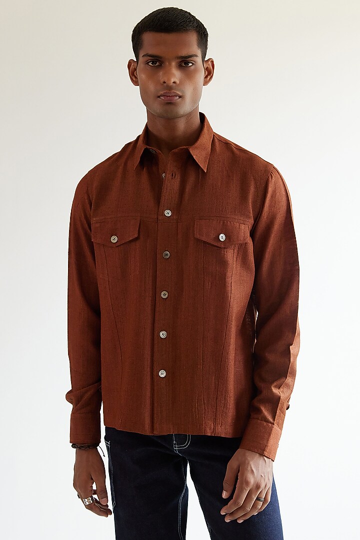 Copper Silk Trucker Party Wear Shirt by Countrymade at Pernia's Pop Up Shop