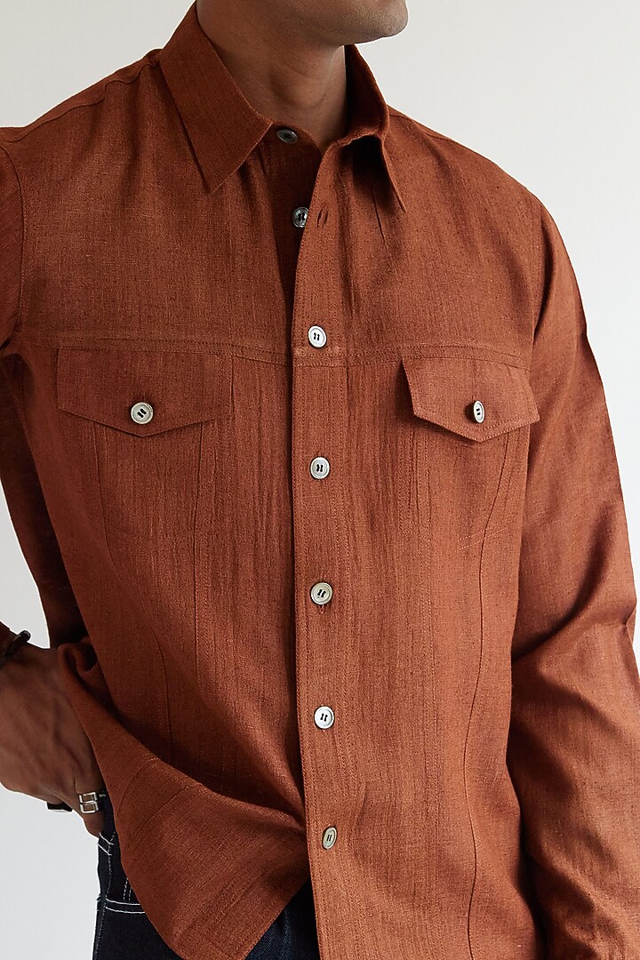 Copper Silk Trucker Party Wear Shirt by Countrymade at Pernia's Pop Up Shop