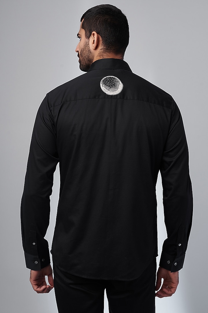 Black Cotton Satin Embroidered Party Wear Shirt by Countrymade at Pernia's Pop Up Shop
