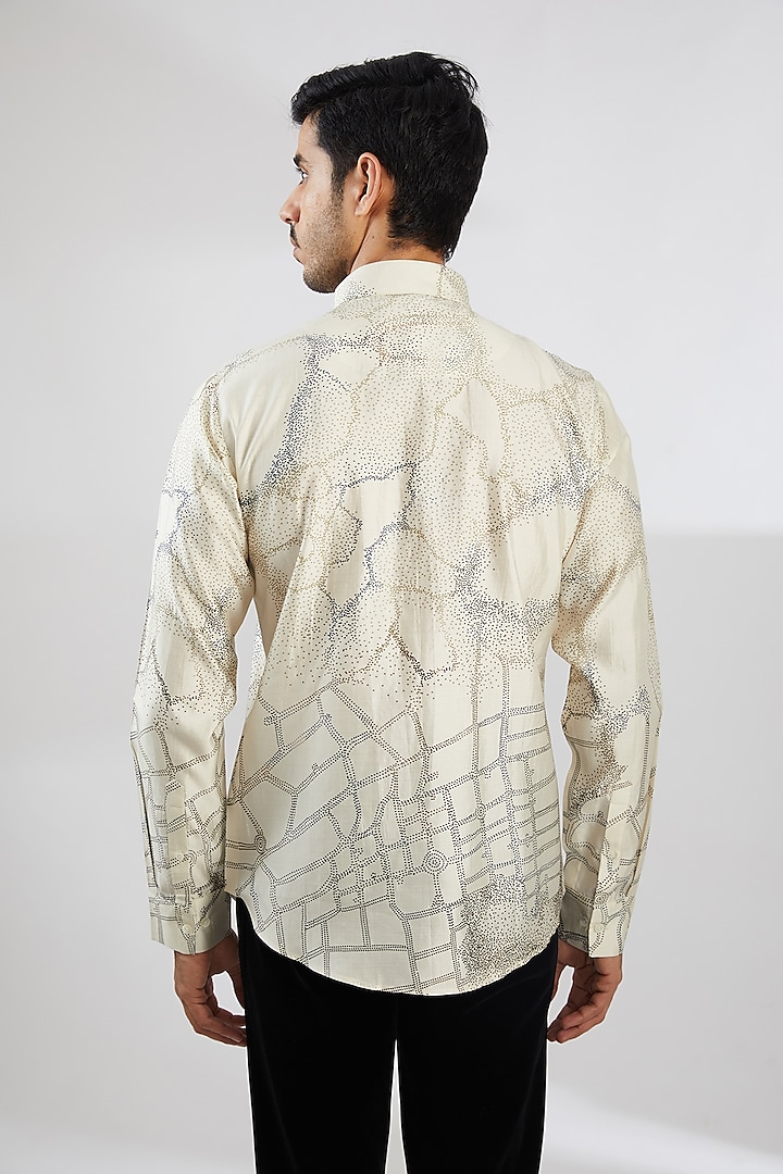 Ivory Silk Printed Wedding Shirt by Countrymade at Pernia's Pop Up Shop