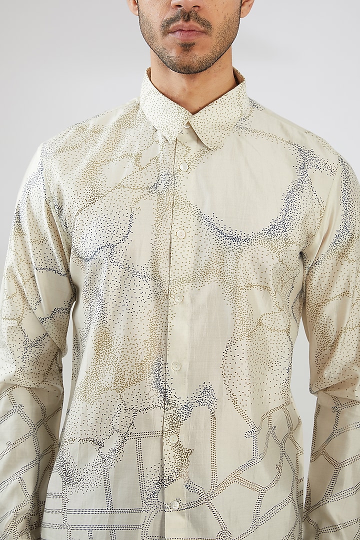Ivory Silk Printed Wedding Shirt by Countrymade at Pernia's Pop Up Shop
