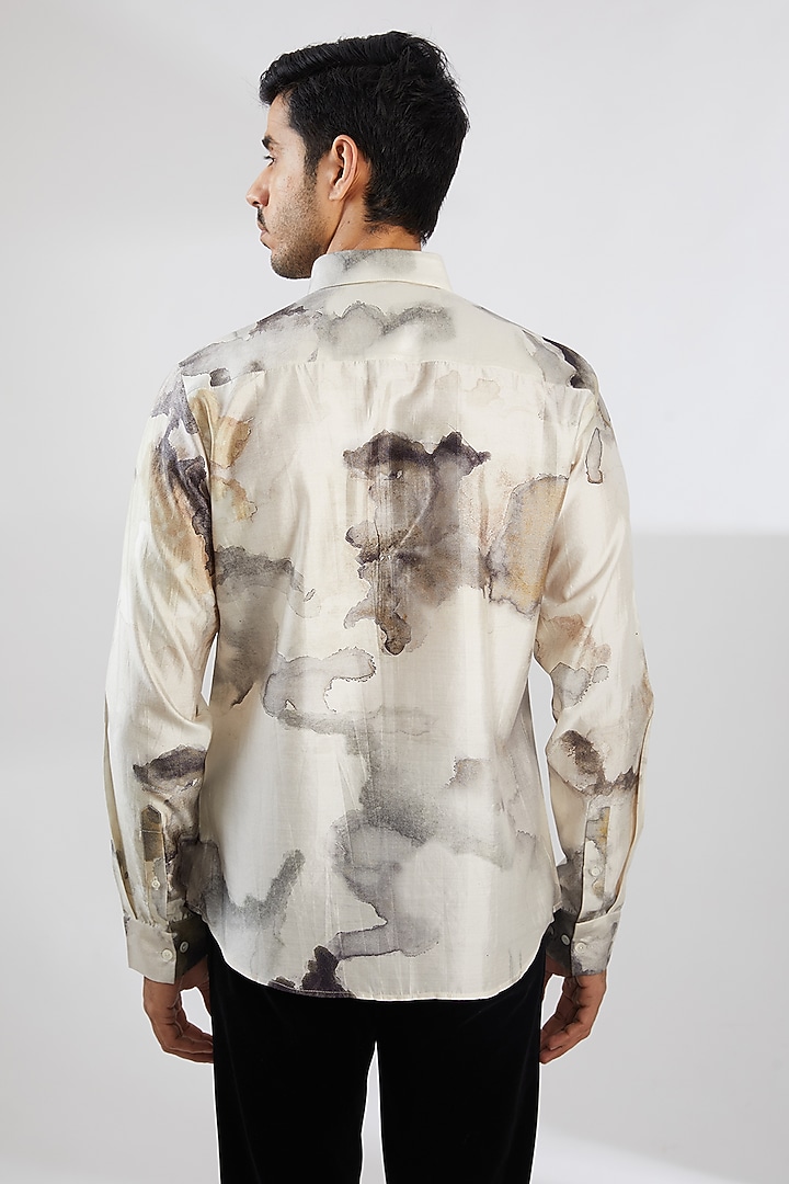 Ivory Silk Printed Wedding Shirt by Countrymade at Pernia's Pop Up Shop
